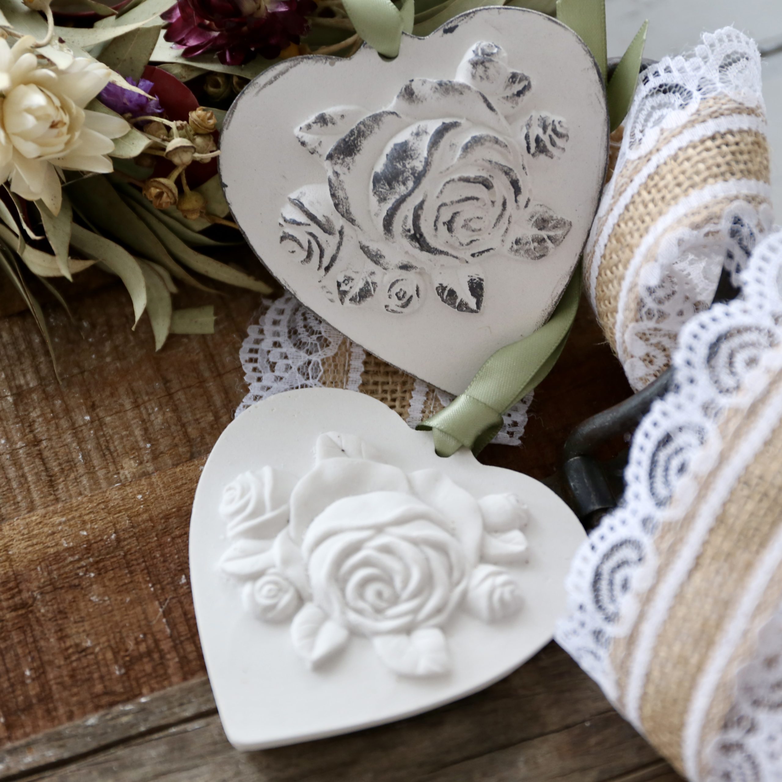 *Silikon-Gießform - Herz - Anhänger - Blumenbild*