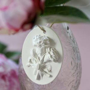 *Silikon-Gießform - Blumenbild mit Schleife - kleiner Anhänger - oval *