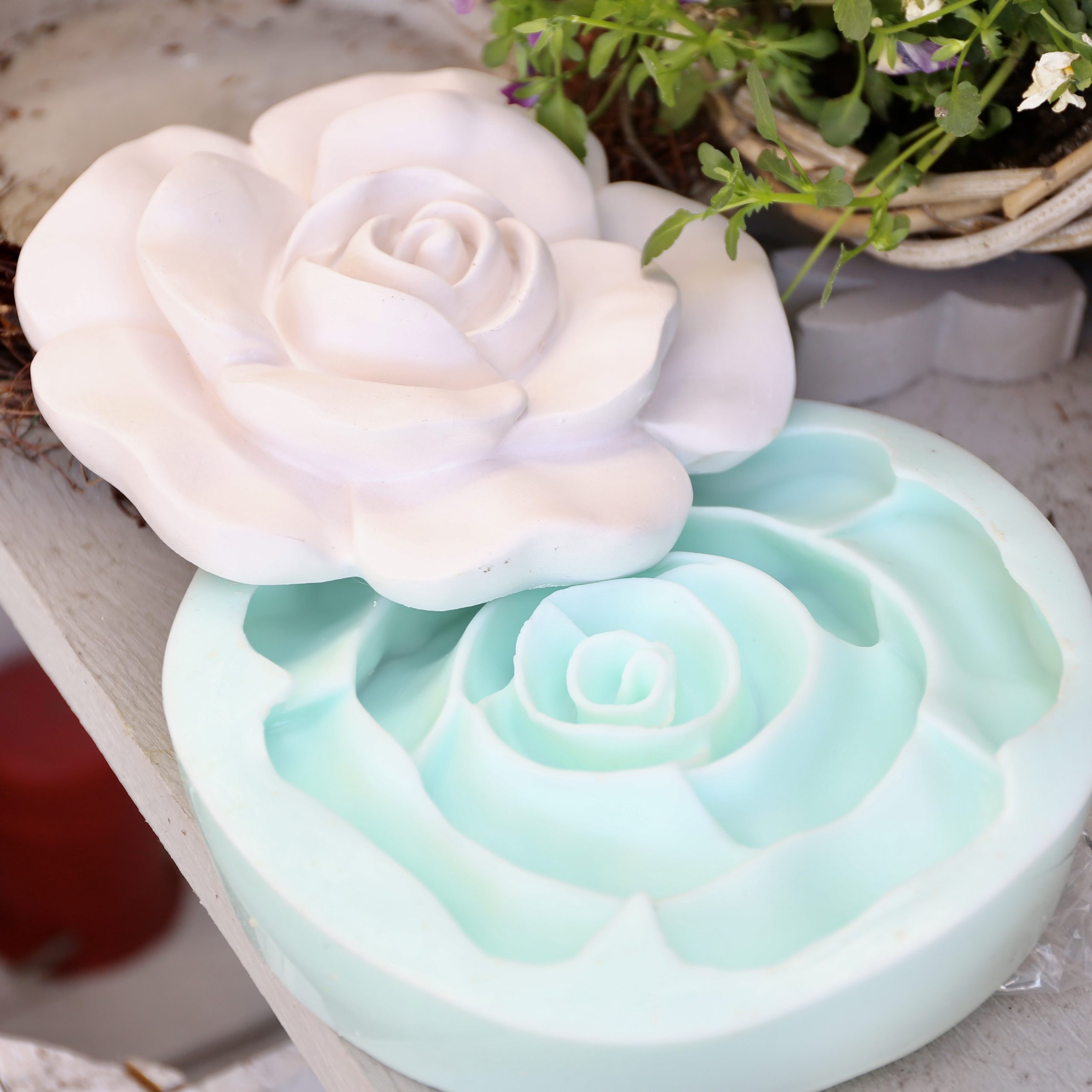 Silikon - Gießform - Rosenblüte - Blütendeko - Mit und ohne Kerze – Bild 54