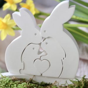 Silikon - Gießform - Osterhasen Familie mit Herz - Puzzle