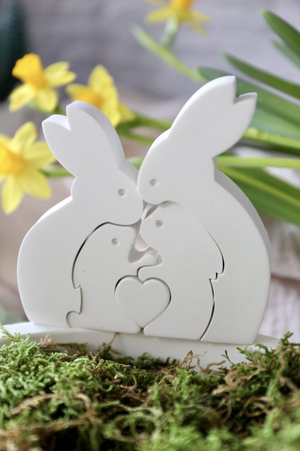 Silikon - Gießform - Osterhasen Familie mit Herz - Puzzle