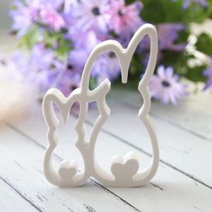 Silikon - Gießform - Osterhasen Paar mit Herz Puschel