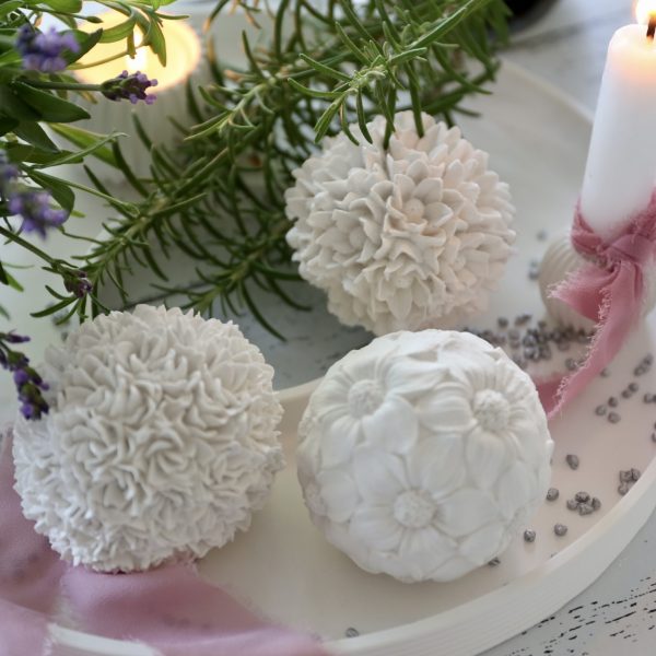 Silikon - Gießform - Kleine Zarte Blumenkugel - flache Blüten – Bild 2