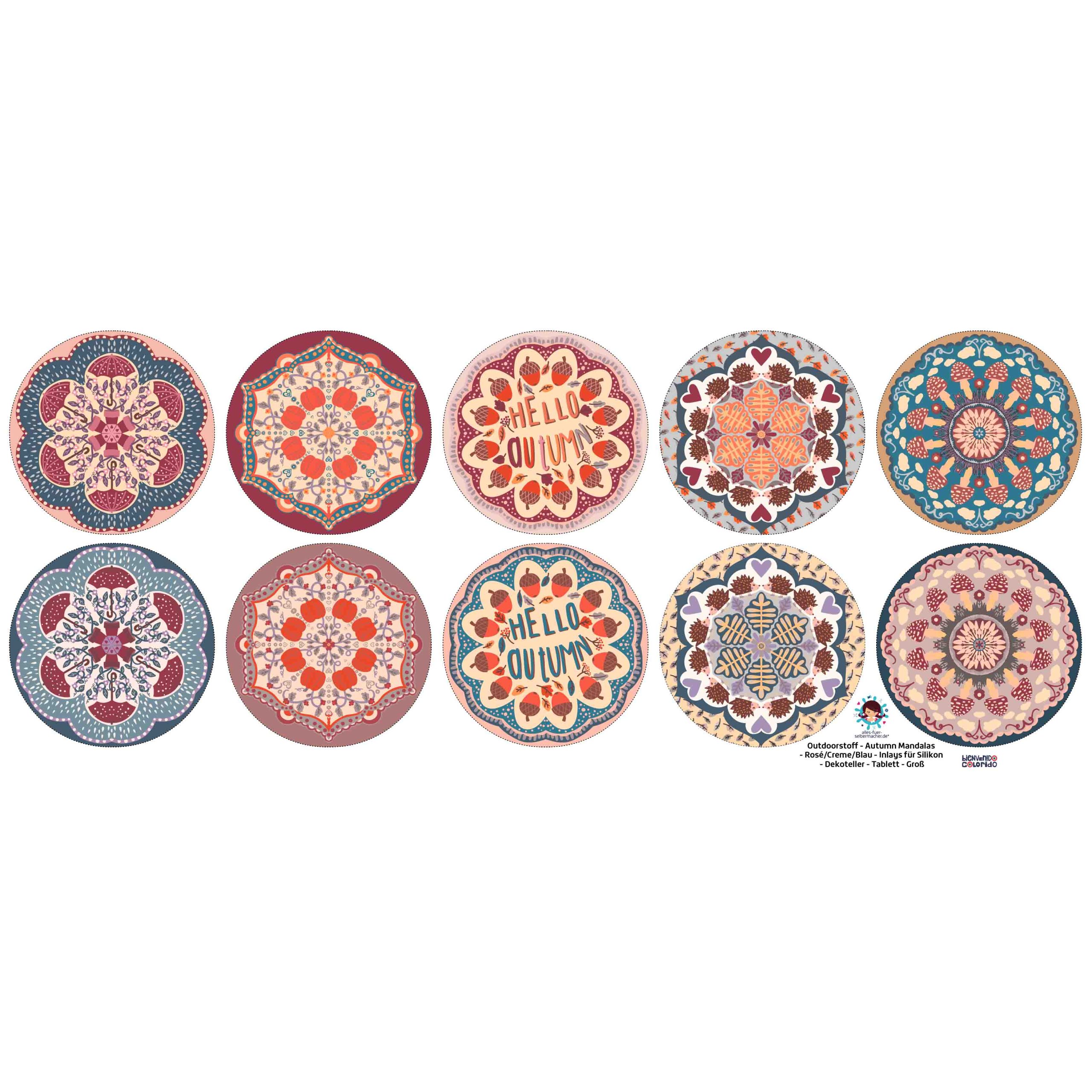 Outdoorstoff - Autumn Mandalas - Rosé/Creme/Blau - Inlays für Silikon - Dekoteller - Tablett - Groß - Bienvenido Colorido - abby and amy – Bild 3