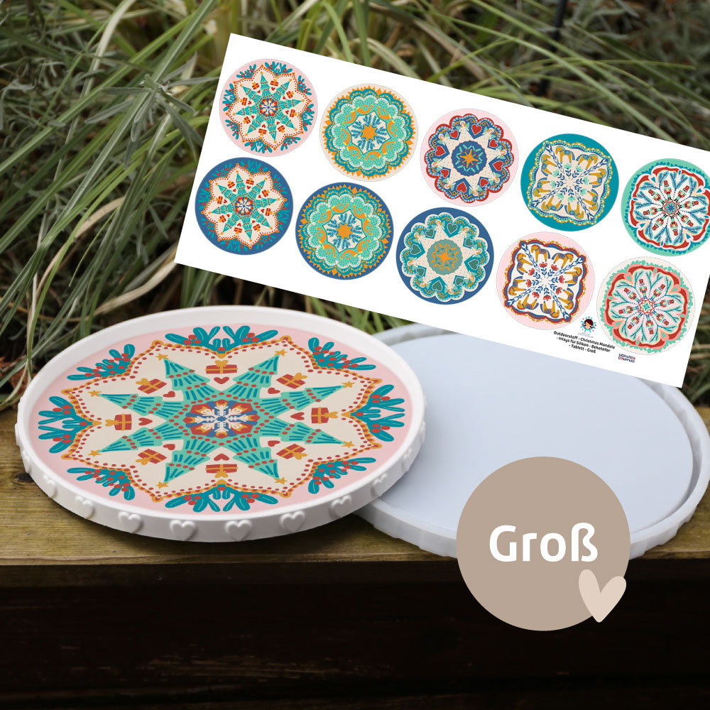 Outdoorstoff - Christmas Mandala - Inlays für Silikon - Dekoteller - Tablett - Groß - Bienvenido Colorido - abby and amy
