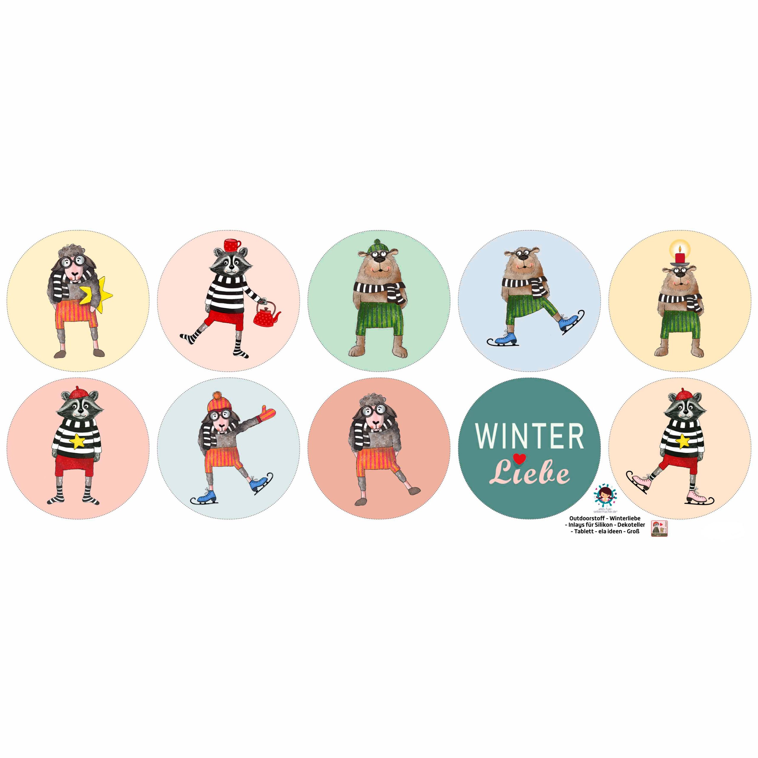Outdoorstoff - Winterliebe - Inlays für Silikon - Dekoteller - Tablett und Probier Set - wählbar aus 4 Größen - ela ideen - abby and amy – Bild 3