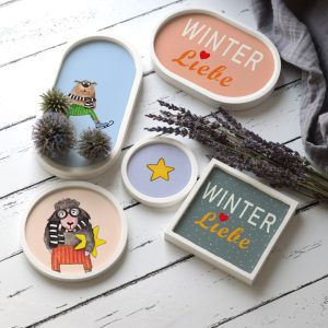 Outdoorstoff - Winterliebe - Inlays für Silikon - Dekoteller - Tablett und Probier Set - wählbar aus 4 Größen - ela ideen - abby and amy