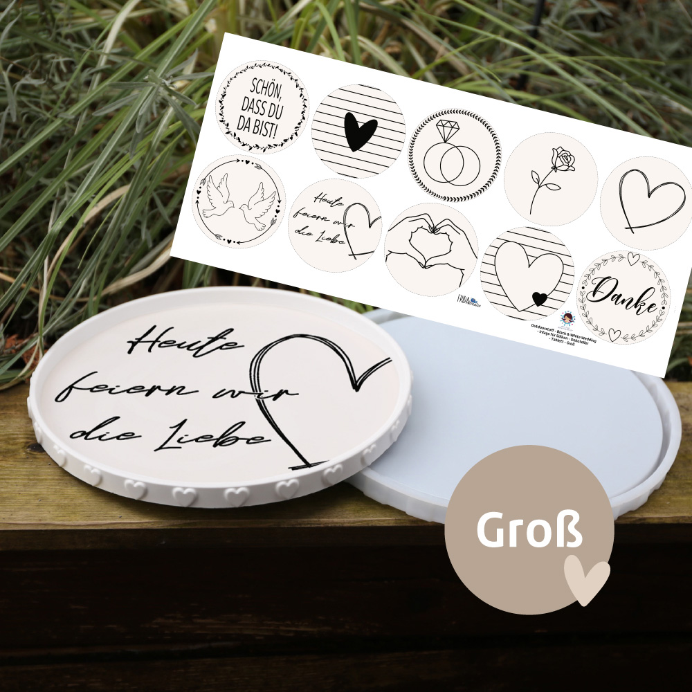 Outdoorstoff - Black & White Wedding - Inlays für Silikon - Dekoteller - Tablett - wähle aus 4 Varianten - Frida Kreativ - abby and amy – Bild 2