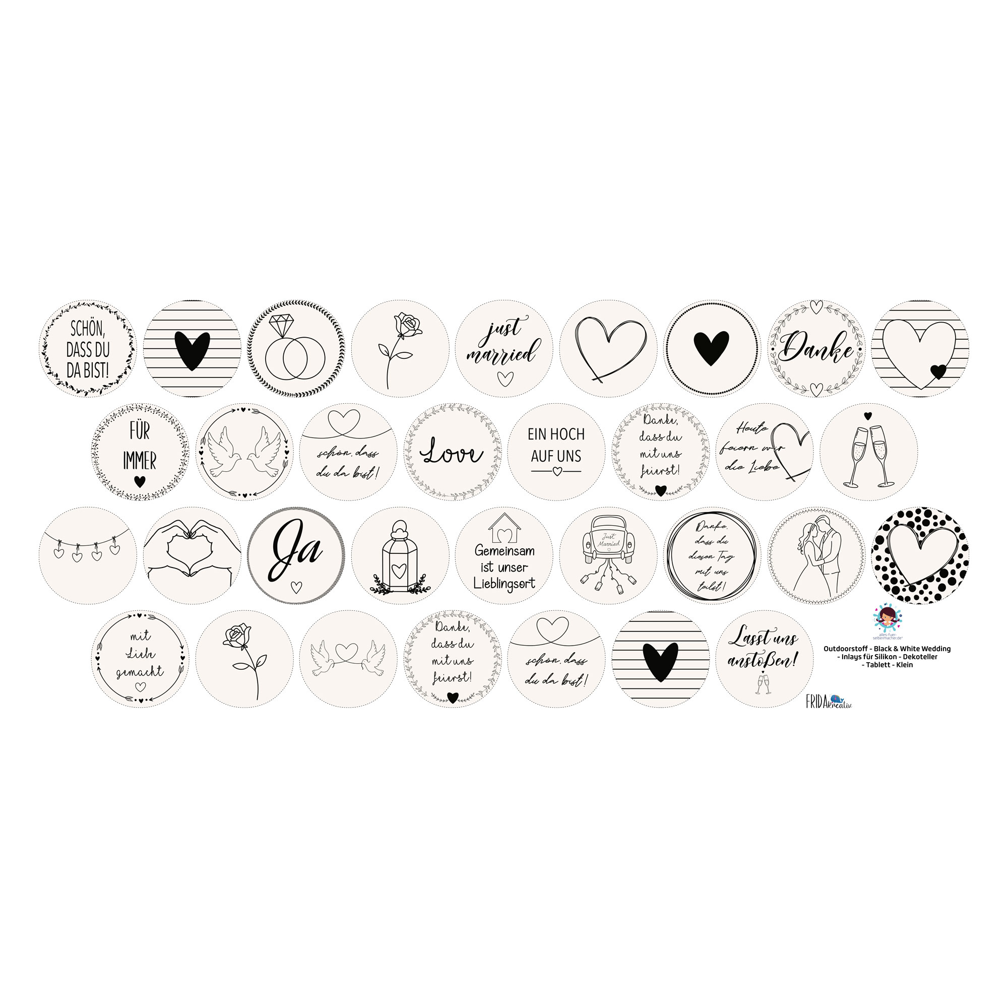 Outdoorstoff - Black & White Wedding - Inlays für Silikon - Dekoteller - Tablett - wähle aus 4 Varianten - Frida Kreativ - abby and amy – Bild 5