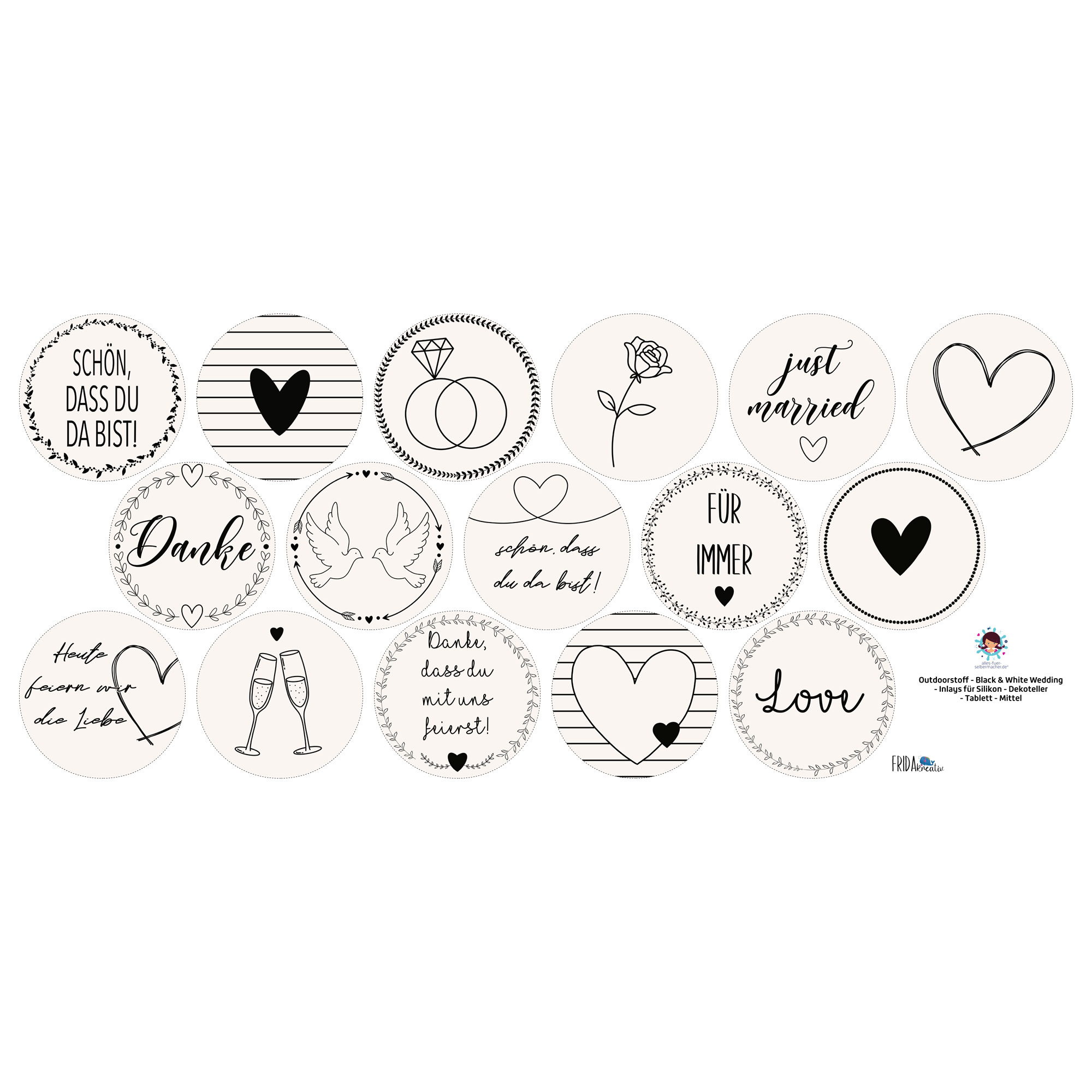 Outdoorstoff - Black & White Wedding - Inlays für Silikon - Dekoteller - Tablett - wähle aus 4 Varianten - Frida Kreativ - abby and amy – Bild 7