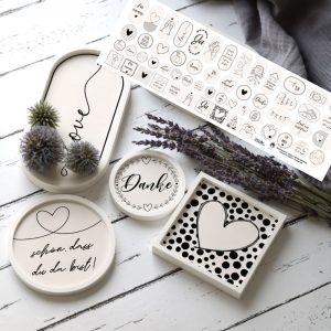 Outdoorstoff - Black & White Wedding - Inlays für Silikon - Dekoteller - Tablett - wähle aus 4 Varianten - Frida Kreativ - abby and amy