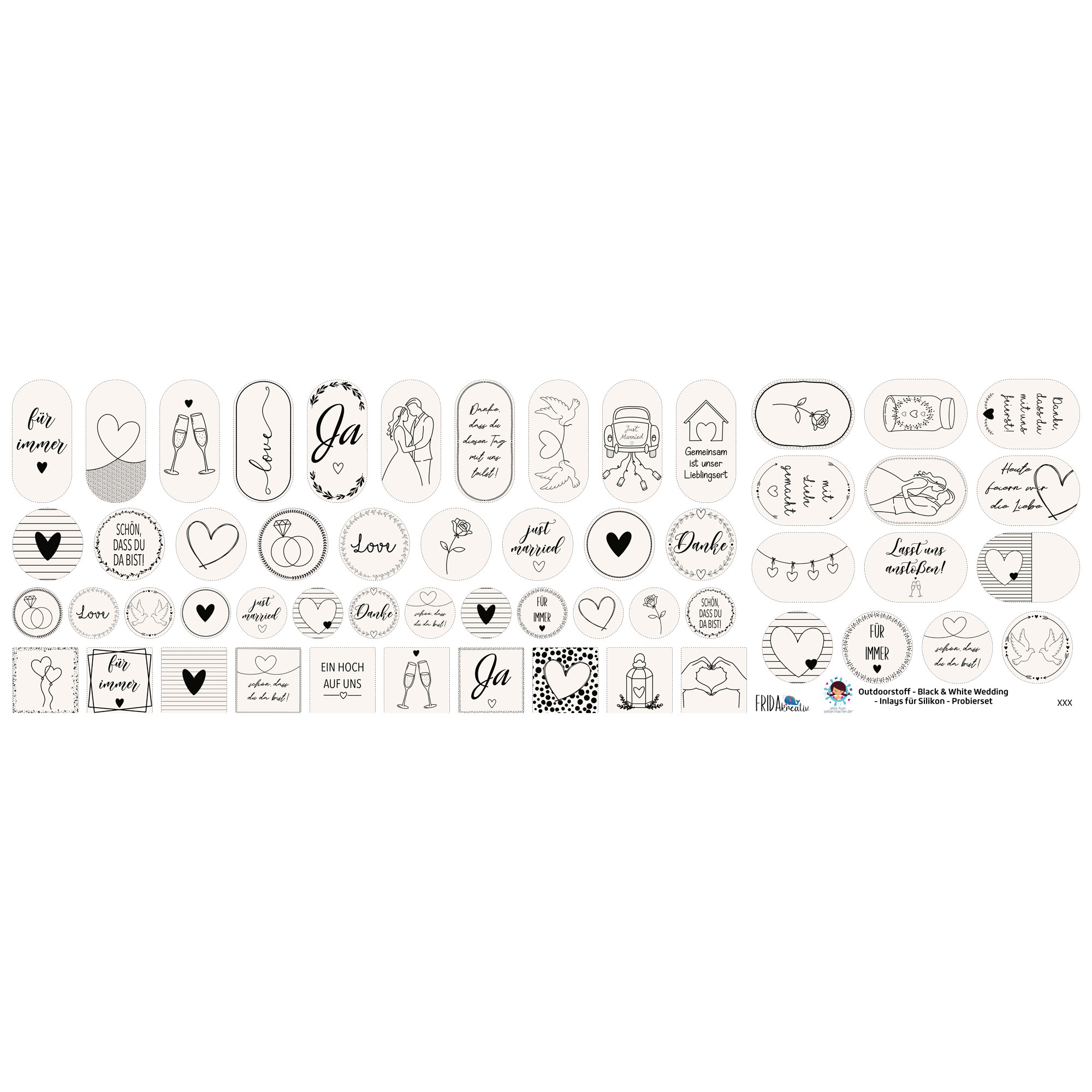 Outdoorstoff - Black & White Wedding - Inlays für Silikon - Dekoteller - Tablett - wähle aus 4 Varianten - Frida Kreativ - abby and amy – Bild 9