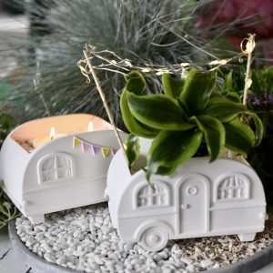 Silikon - Gießform - Camper - Wohnwagen - Blumenvase - Set - mit Manschette und Klammern