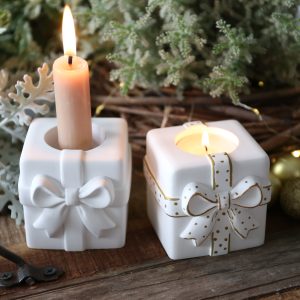 Silikon - Gießform - Geschenk mit Schleife - 2in1 Kerzenhalter - Teelicht und Stabkerze - Adventsdeko - Weihnachtsdeko
